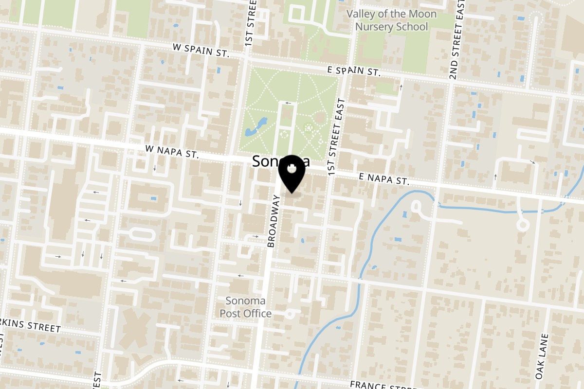 Map showing the location of Namaste Broadway on 522 Broadway in Sonoma